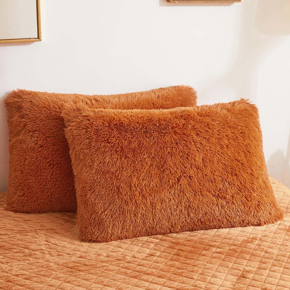 8817 2 Pack Fluffy Faux Fur Pillow Shams, Shaggy Plush Home Decorative